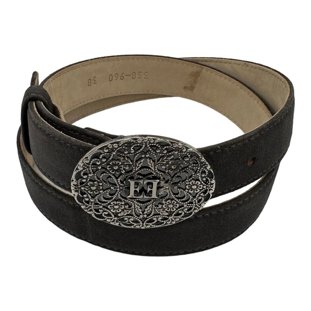 Vintage Escada Dark Gray Suede Belt with Silver Buckle